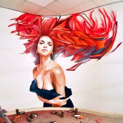 vẽ tranh tường trà sữa-red hair