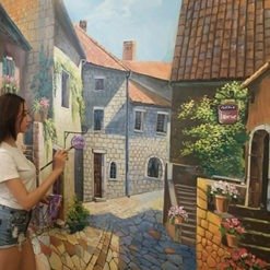 vẽ tranh tường khách sạn đẹp-q