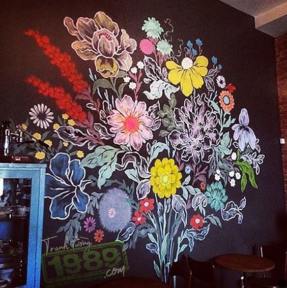 Vẽ Tranh Tường Quán Cafe Hoa Lá