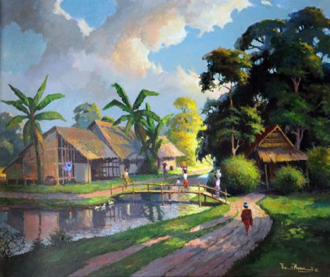 Vẽ Tranh Tường Phong Cảnh đồng Quê.c