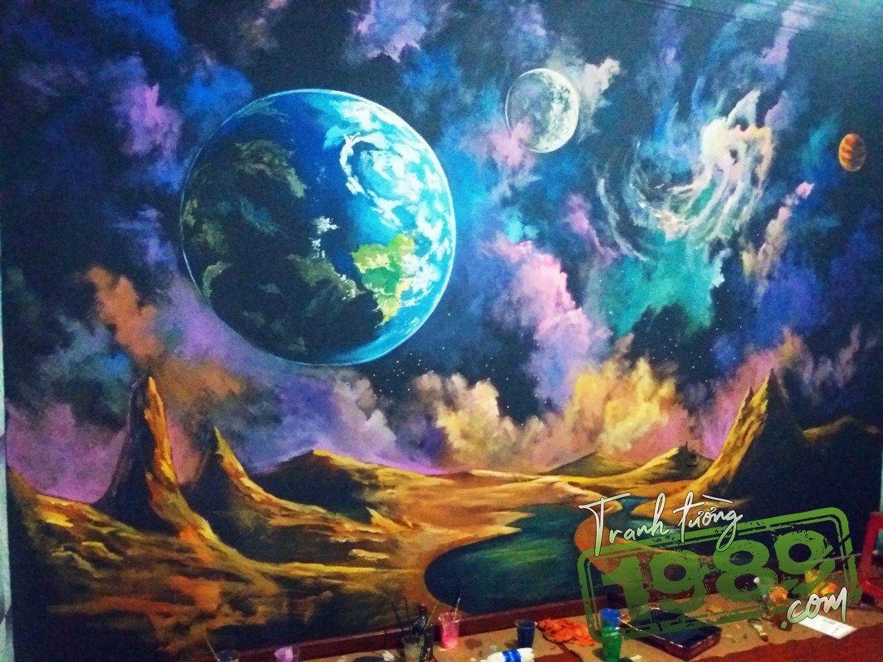 Vẽ Tường 3D Vũ Trụ - Galaxy - Tranh Tường 1989