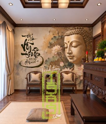 Tranh Tuong Duc Phat Kem Thu Phap 18