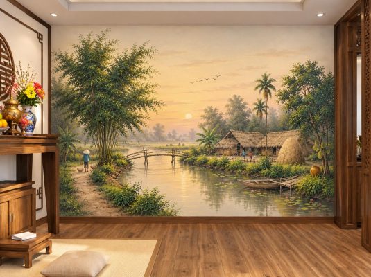 Tranh Tuong Phat Giao Phong Canh Lang Que 3d 46