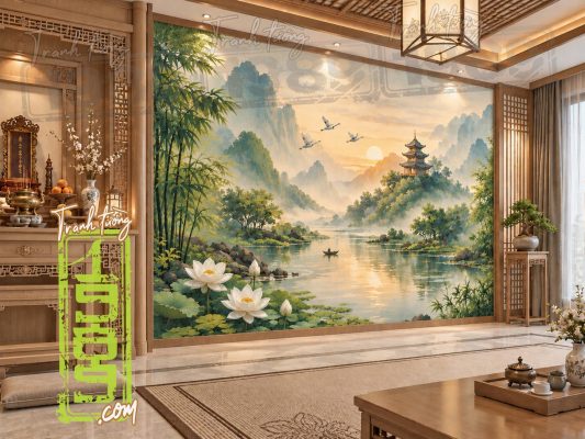 Tranh Tuong Phat Giao Phong Canh Son Thuy Huu Tinh 3d 50